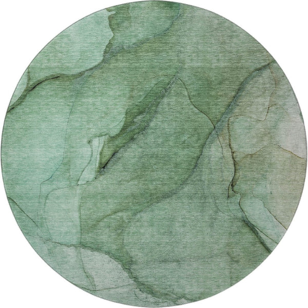 HomeRoots 8' Green and Ivory Abstract Round Rug – Washable, UV Protected, Durable Design for High-Traffic Areas! 651097