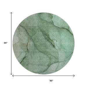 HomeRoots 8' Green and Ivory Abstract Round Rug – Washable, UV Protected, Durable Design for High-Traffic Areas! 651097