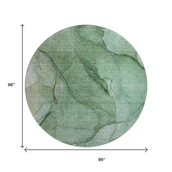 HomeRoots 8' Green and Ivory Abstract Round Rug – Washable, UV Protected, Durable Design for High-Traffic Areas! 651097