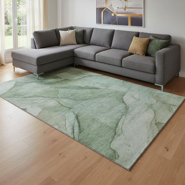 HomeRoots 8' X 10' Green And Ivory Abstract Washable Area Rug - Durable, UV Protected, Perfect for High-Traffic Spaces! 651098