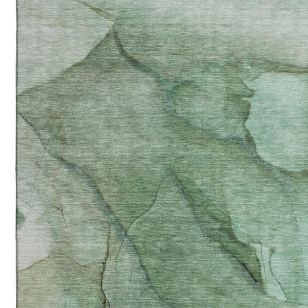 HomeRoots 9' X 12' Green and Ivory Abstract Washable Area Rug – UV Protected, Stain Resistant, Easy Care Design 651099