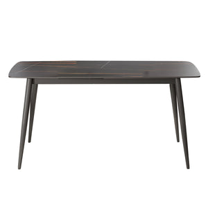 English Elm 62.99" Modern Artificial Stone Dining Table With Curved Black Top & Dark Grey Metal Legs For 6 Guests W1535S00507