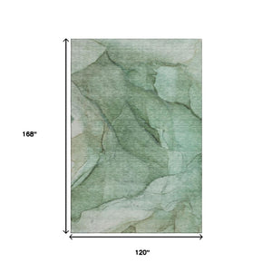 HomeRoots 10' X 14' Green and Ivory Abstract Area Rug - Washable, UV Protected, Stain Resistant for Modern Spaces 651100