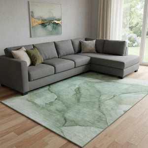 HomeRoots 10' X 14' Green and Ivory Abstract Area Rug - Washable, UV Protected, Stain Resistant for Modern Spaces 651100