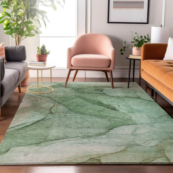 HomeRoots 10' X 14' Green and Ivory Abstract Area Rug - Washable, UV Protected, Stain Resistant for Modern Spaces 651100