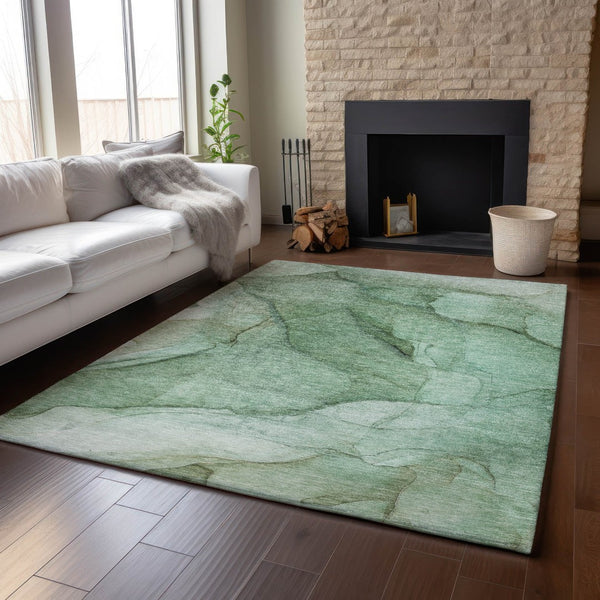 HomeRoots 10' X 14' Green and Ivory Abstract Area Rug - Washable, UV Protected, Stain Resistant for Modern Spaces 651100