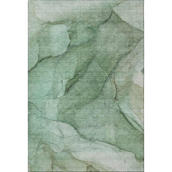 HomeRoots 10' X 14' Green and Ivory Abstract Area Rug - Washable, UV Protected, Stain Resistant for Modern Spaces 651100