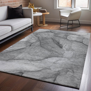 HomeRoots 5' X 8' Gray and Ivory Abstract Washable Area Rug – UV Protected, Stain-Resistant, Modern Design 651102