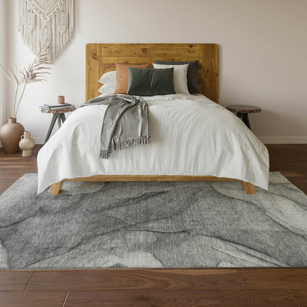 HomeRoots 5' X 8' Gray and Ivory Abstract Washable Area Rug – UV Protected, Stain-Resistant, Modern Design 651102