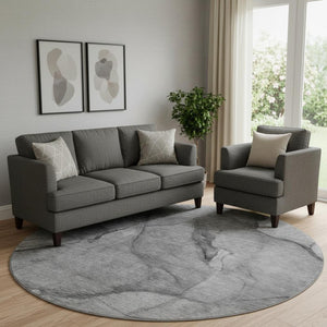 HomeRoots 8' Gray and Ivory Abstract Round Rug - Washable, UV Protected, Durable Design for Busy Homes 651103