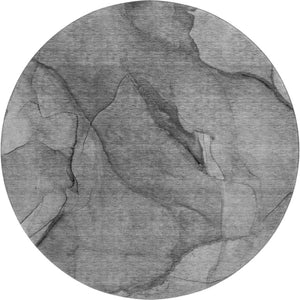 HomeRoots 8' Gray and Ivory Abstract Round Rug - Washable, UV Protected, Durable Design for Busy Homes 651103