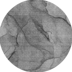 HomeRoots 8' Gray and Ivory Abstract Round Rug - Washable, UV Protected, Durable Design for Busy Homes 651103