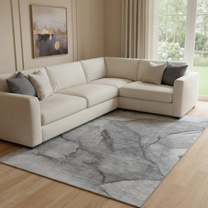 HomeRoots 8' X 10' Gray and Ivory Abstract Washable Area Rug - Durable, Stain-Resistant, UV Protected Style! 651104