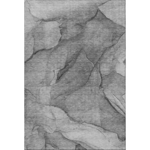 HomeRoots 9' X 12' Gray And Ivory Abstract Washable Area Rug - Durable, UV Protected, Perfect for High-Traffic Spaces 651105