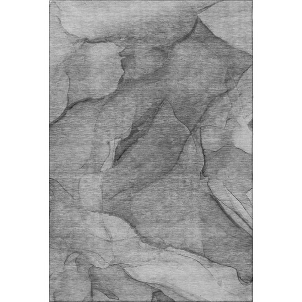 HomeRoots 9' X 12' Gray And Ivory Abstract Washable Area Rug - Durable, UV Protected, Perfect for High-Traffic Spaces 651105