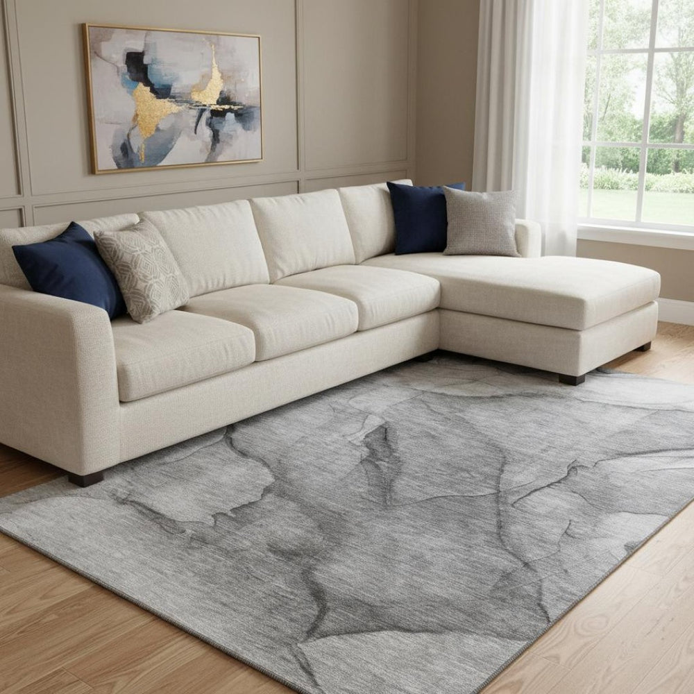 HomeRoots 10' X 14' Stylish Gray & Ivory Abstract Area Rug – Washable, UV-Protected, Perfect for High-Traffic Areas 651106