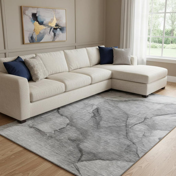 HomeRoots 10' X 14' Stylish Gray & Ivory Abstract Area Rug – Washable, UV-Protected, Perfect for High-Traffic Areas 651106