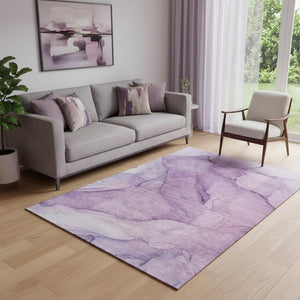 HomeRoots 5' X 8' Contemporary Purple & Ivory Abstract Washable Area Rug with UV Protection for High Traffic Spaces 651108