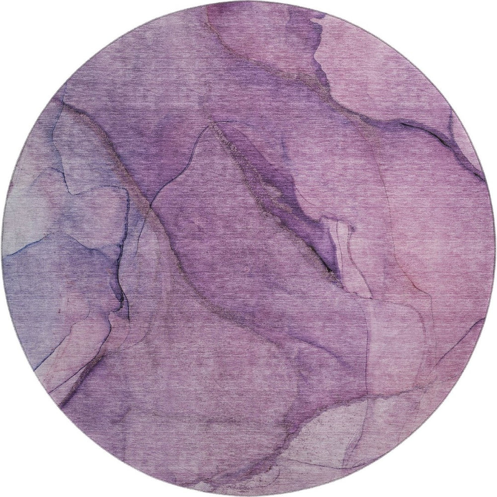 HomeRoots 8' Purple and Ivory Abstract Round Rug - Durable, Washable, UV Protected for High-Traffic Areas 651109