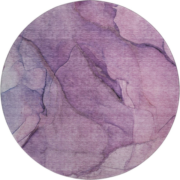 HomeRoots 8' Purple and Ivory Abstract Round Rug - Durable, Washable, UV Protected for High-Traffic Areas 651109