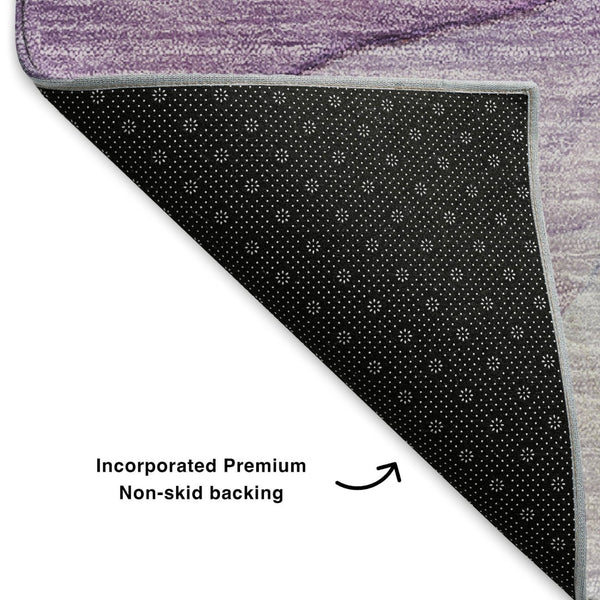 HomeRoots 8' Purple and Ivory Abstract Round Rug - Durable, Washable, UV Protected for High-Traffic Areas 651109