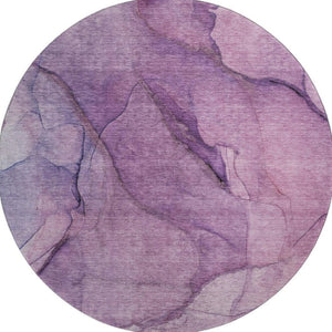 HomeRoots 8' Purple and Ivory Abstract Round Rug - Durable, Washable, UV Protected for High-Traffic Areas 651109