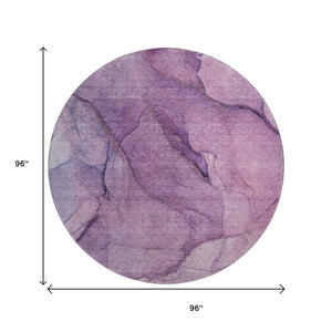 HomeRoots 8' Purple and Ivory Abstract Round Rug - Durable, Washable, UV Protected for High-Traffic Areas 651109