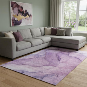 HomeRoots 8' X 10' Stylish Purple & Ivory Abstract Washable Area Rug - Durable, UV-Protected & Easy Care! 651110