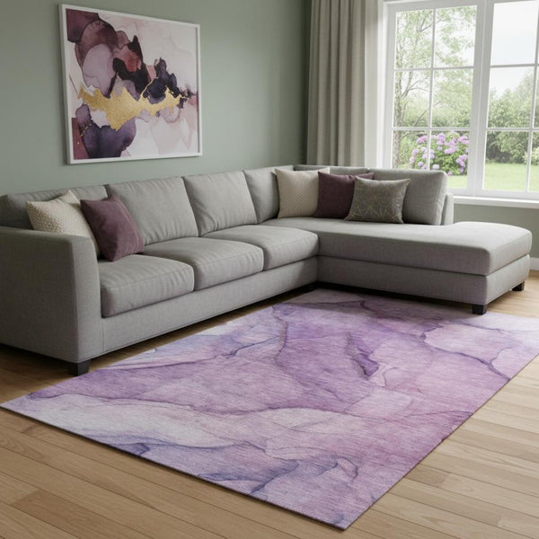 HomeRoots 8' X 10' Stylish Purple & Ivory Abstract Washable Area Rug - Durable, UV-Protected & Easy Care! 651110
