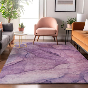 HomeRoots 8' X 10' Stylish Purple & Ivory Abstract Washable Area Rug - Durable, UV-Protected & Easy Care! 651110