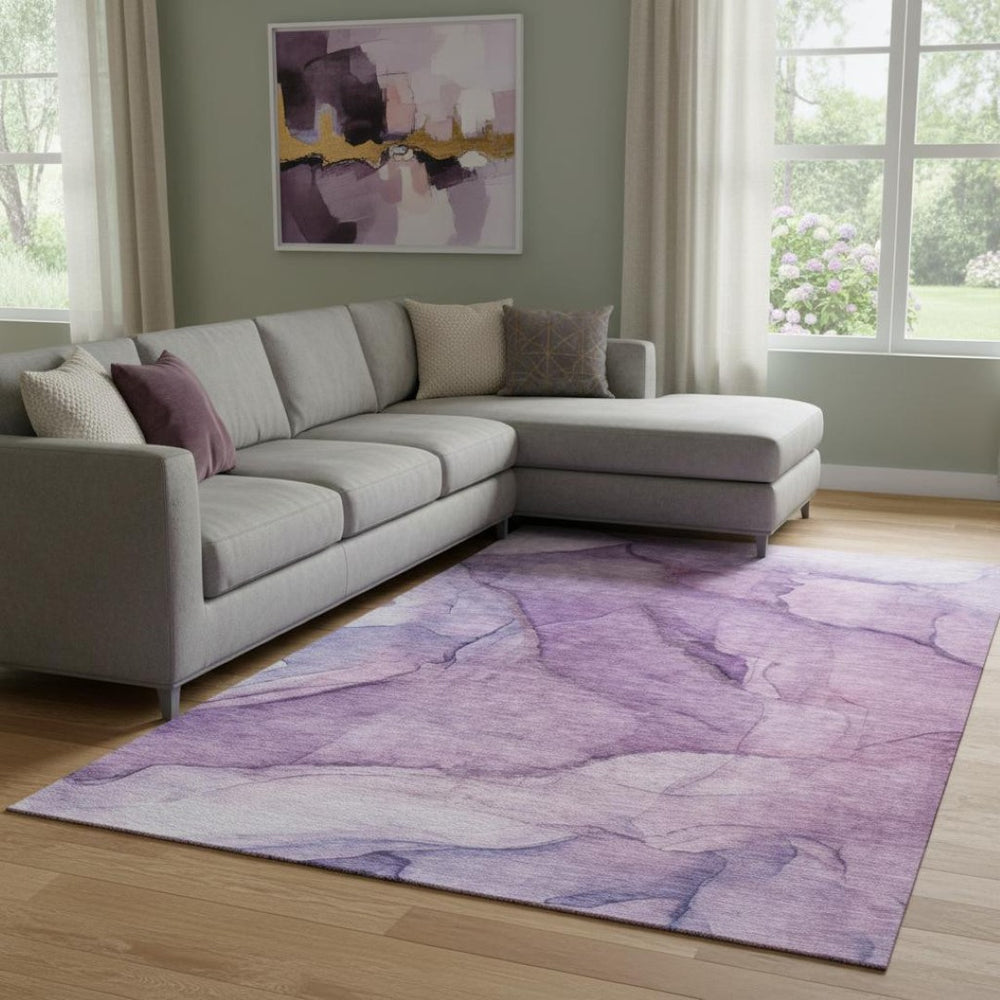 HomeRoots 9' X 12' Purple and Ivory Abstract Area Rug - Modern, Washable, Stain-Resistant with UV Protection 651111