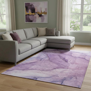 HomeRoots 9' X 12' Purple and Ivory Abstract Area Rug - Modern, Washable, Stain-Resistant with UV Protection 651111