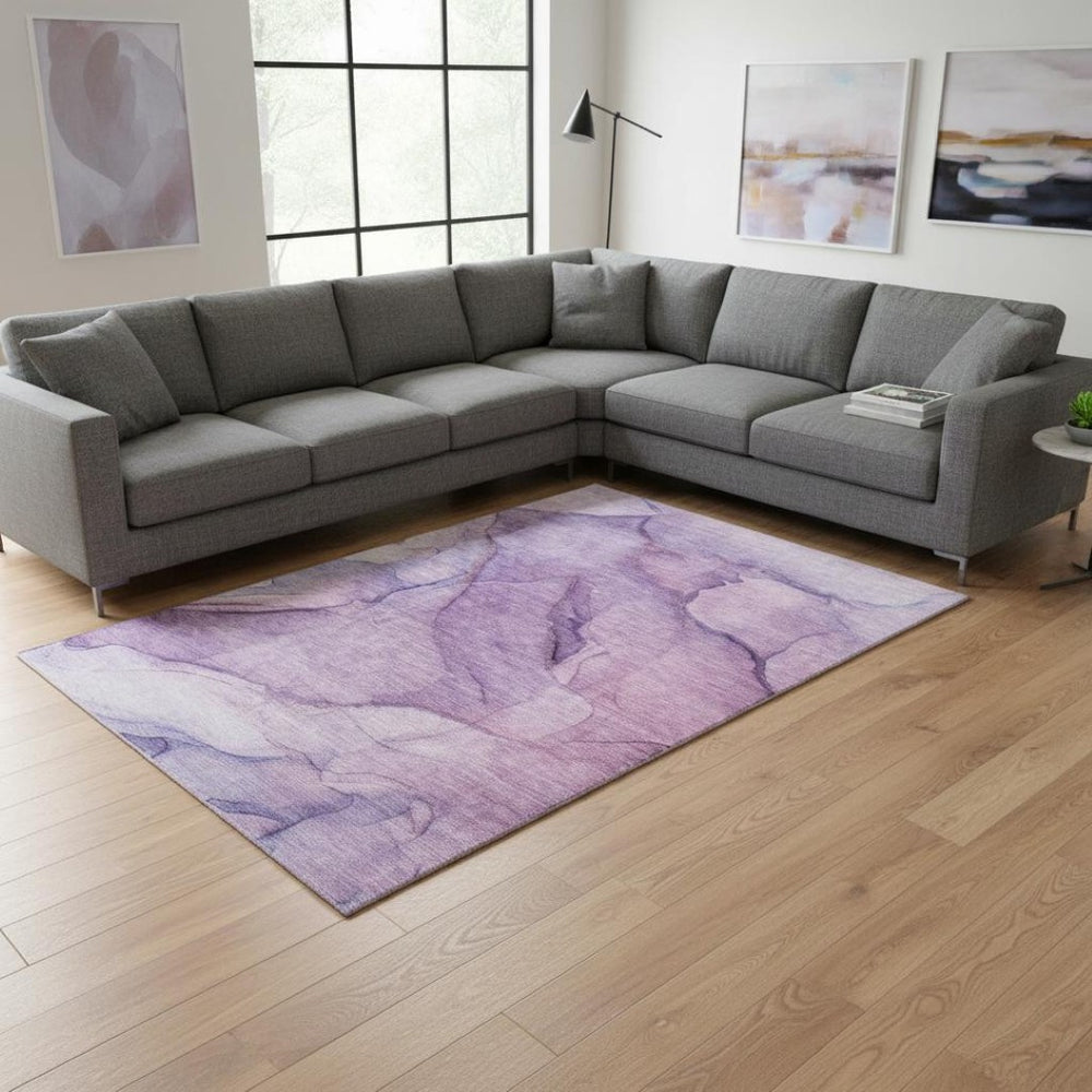 HomeRoots 10' X 14' Purple And Ivory Abstract Area Rug - Washable, UV Protected, Stain Resistant for All Spaces 651112