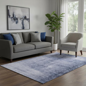 HomeRoots 5' X 8' Navy Blue & Ivory Abstract Area Rug - Durable, Washable with UV Protection for Busy Homes 651114