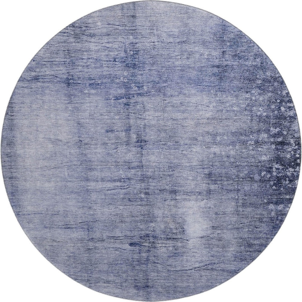 HomeRoots 8' Navy Blue Abstract Round Rug - Washable, UV Protected, Durable Design for High-Traffic Areas 651115