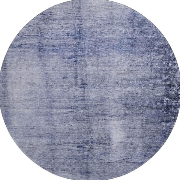 HomeRoots 8' Navy Blue Abstract Round Rug - Washable, UV Protected, Durable Design for High-Traffic Areas 651115