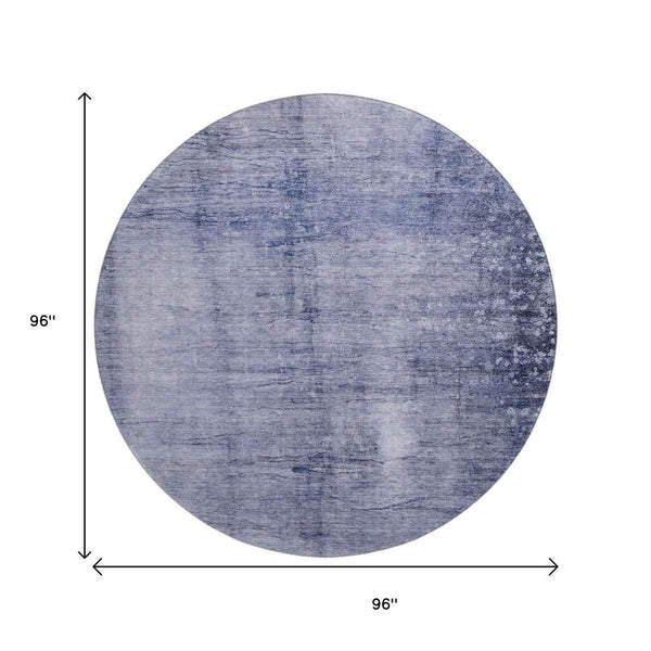 HomeRoots 8' Navy Blue Abstract Round Rug - Washable, UV Protected, Durable Design for High-Traffic Areas 651115