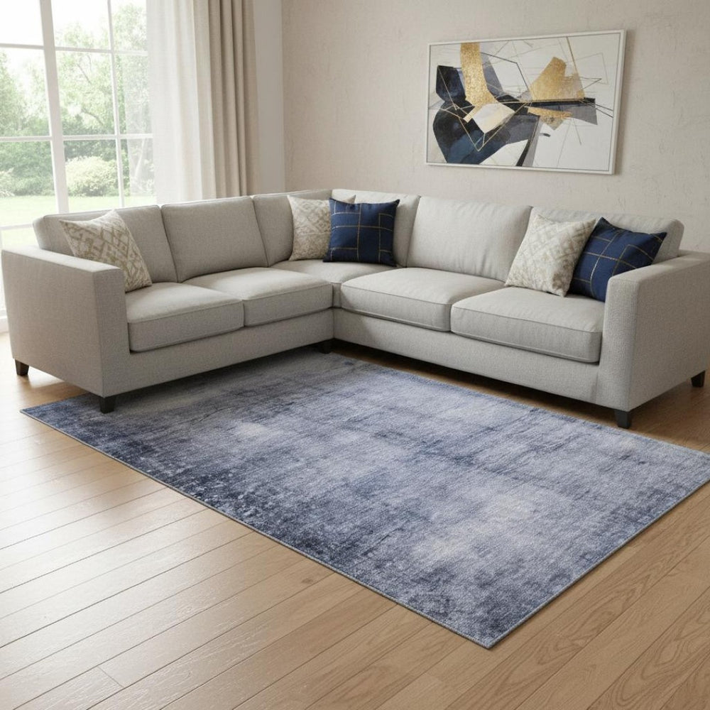 HomeRoots 8' X 10' Navy Blue & Ivory Abstract Area Rug - Washable, UV Protected, Ideal for Busy Homes! 651116