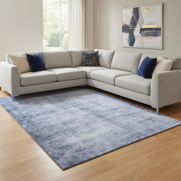 HomeRoots 9' X 12' Navy Blue & Ivory Abstract Area Rug - Washable, UV-Protected, Durable & Stylish for Homes 651117