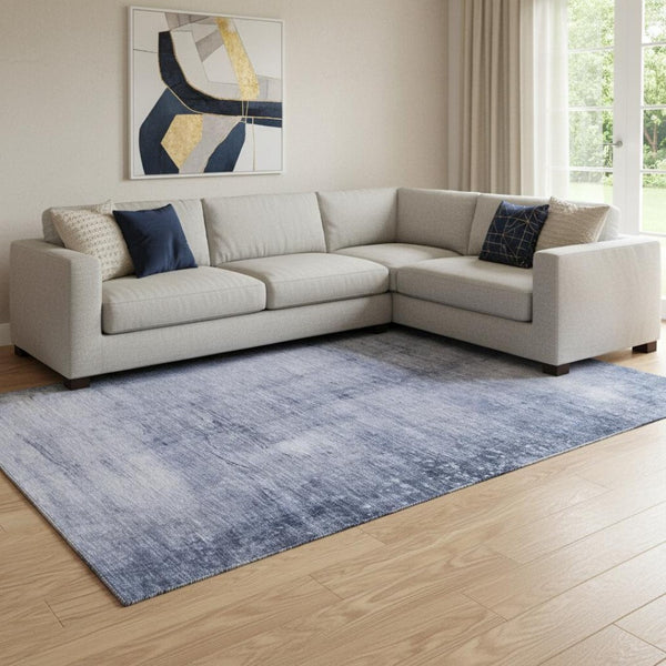 HomeRoots 10' X 14' Navy Blue And Ivory Abstract Washable Area Rug - Durable, Stylish, UV Protected for Homes 651118
