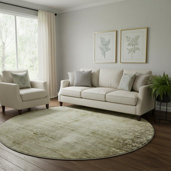 HomeRoots 8' Taupe and Beige Abstract Washable Round Rug with UV Protection – Durable, Stylish & Easy-Care! 651121