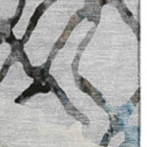 HomeRoots 5' X 8' Abstract Washable Area Rug in Silver Gray & Brown - Durable, UV Protected, Easy Care! 651126