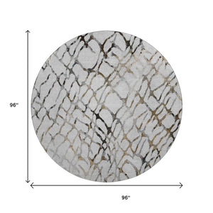 HomeRoots 8' Silver Gray and Brown Abstract Washable Round Rug - Durable, UV-Protected Style for High Traffic Areas 651127