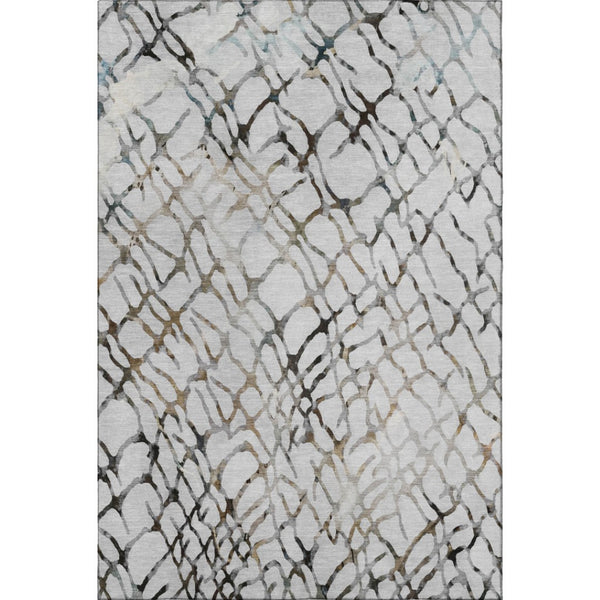 HomeRoots 8' X 10' Washable Abstract Area Rug in Silver Gray & Brown - UV Protection for Modern Homes 651128