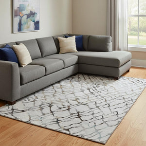 HomeRoots 8' X 10' Washable Abstract Area Rug in Silver Gray & Brown - UV Protection for Modern Homes 651128