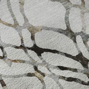 HomeRoots 9' X 12' Abstract Washable Area Rug in Silver Gray & Brown – Durable, UV-Protected Design for Homes 651129
