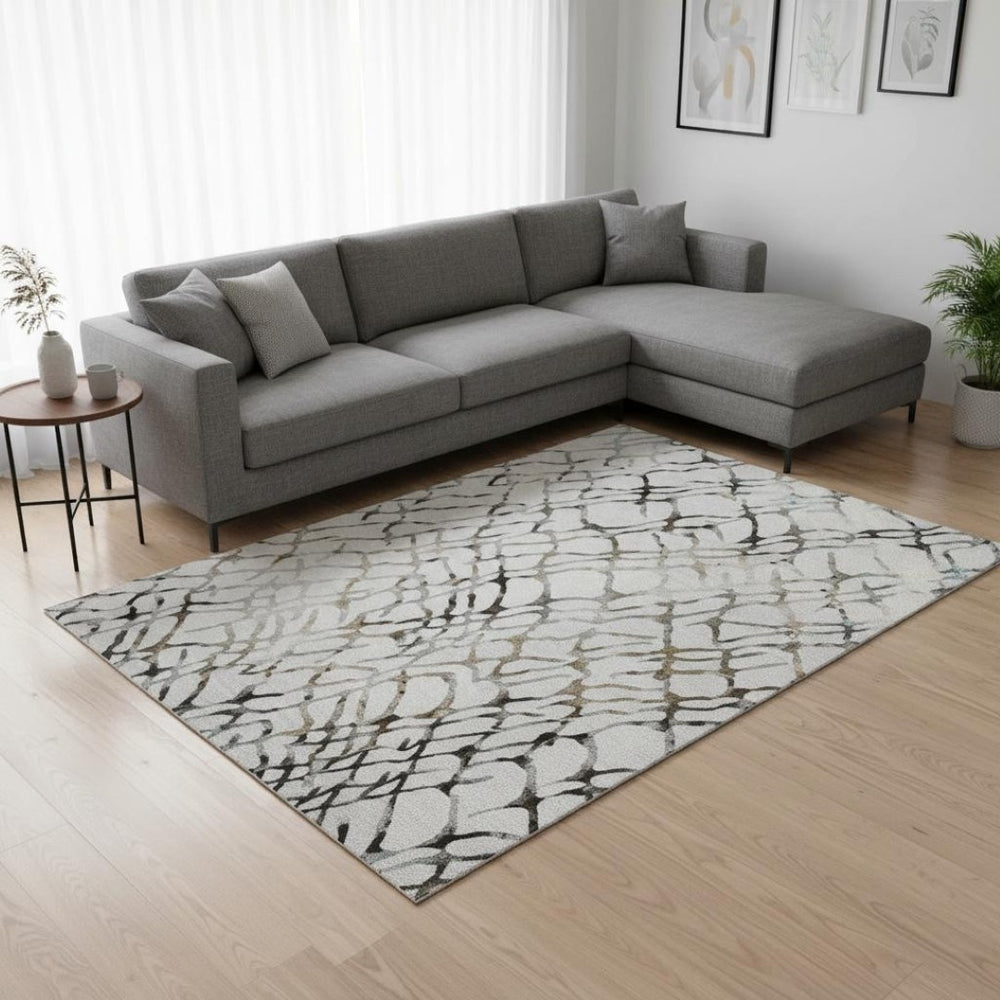 HomeRoots 10' X 14' Silver Gray & Brown Abstract Area Rug – Washable, UV Protected, Stain-Resistant Design! 651130