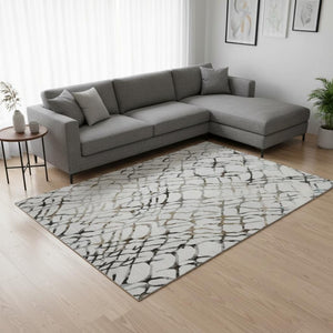 HomeRoots 10' X 14' Silver Gray & Brown Abstract Area Rug – Washable, UV Protected, Stain-Resistant Design! 651130
