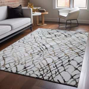 HomeRoots 10' X 14' Silver Gray & Brown Abstract Area Rug – Washable, UV Protected, Stain-Resistant Design! 651130