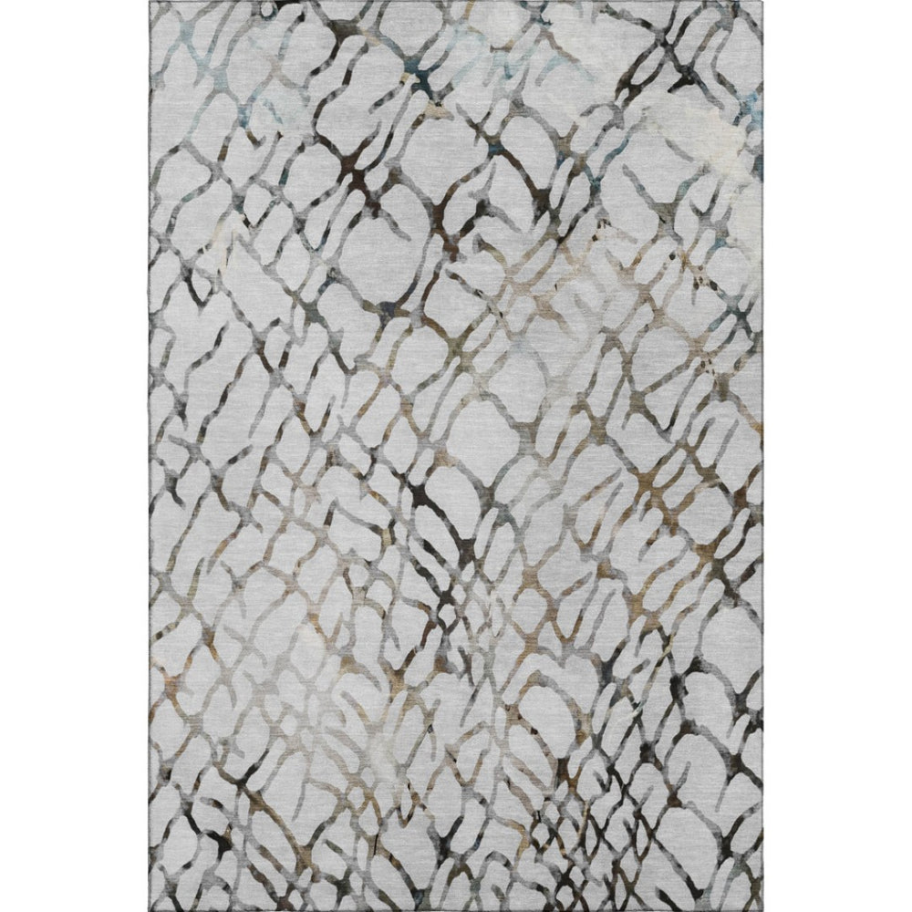 HomeRoots 10' X 14' Silver Gray & Brown Abstract Area Rug – Washable, UV Protected, Stain-Resistant Design! 651130